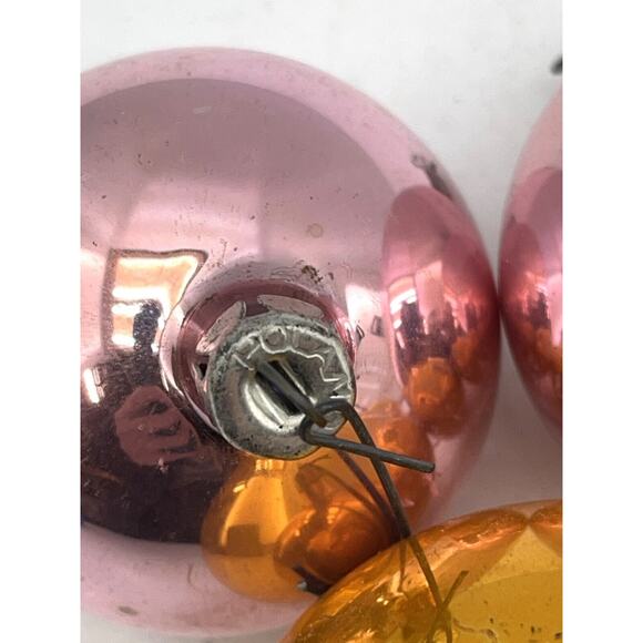 Lot Of 8 Poland Mercury Glass Christmas Ornaments 5 Pink 3 Yellow Balls - Picture 5 of 6